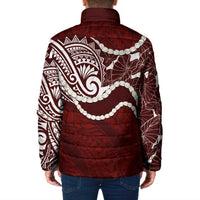 Aloha Hawaii Kalo Pikake Lei Padded Jacket Chest Tattoo Oxblood Hawaiian Pattern