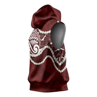 Aloha Hawaii Kalo Pikake Lei Sleeveless Hoodie Chest Tattoo Oxblood Hawaiian Pattern