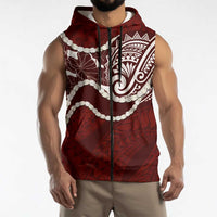Aloha Hawaii Kalo Pikake Lei Sleeveless Zip Hoodie Chest Tattoo Oxblood Hawaiian Pattern