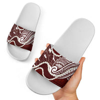 Aloha Hawaii Kalo Pikake Lei Slide Sandals Chest Tattoo Oxblood Hawaiian Pattern