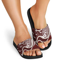 Aloha Hawaii Kalo Pikake Lei Slide Sandals Chest Tattoo Oxblood Hawaiian Pattern