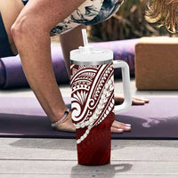 Aloha Hawaii Kalo Pikake Lei Tumbler With Handle Chest Tattoo Oxblood Hawaiian Pattern