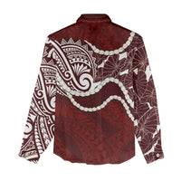 Aloha Hawaii Kalo Pikake Lei Women Casual Shirt Chest Tattoo Oxblood Hawaiian Pattern