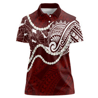 Aloha Hawaii Kalo Pikake Lei Women Polo Shirt Chest Tattoo Oxblood Hawaiian Pattern