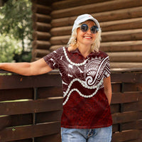 Aloha Hawaii Kalo Pikake Lei Women Polo Shirt Chest Tattoo Oxblood Hawaiian Pattern