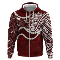 Aloha Hawaii Kalo Pikake Lei Zip Hoodie Chest Tattoo Oxblood Hawaiian Pattern