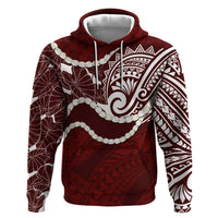 Aloha Hawaii Kalo Pikake Lei Zip Hoodie Chest Tattoo Oxblood Hawaiian Pattern