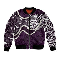 Aloha Hawaii Kalo Pikake Lei Bomber Jacket Chest Tattoo Purple Hawaiian Pattern LT14 Unisex Purple - Polynesian Pride