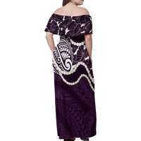 Aloha Hawaii Kalo Pikake Lei Family Matching Off Shoulder Maxi Dress and Hawaiian Shirt Chest Tattoo Purple Hawaiian Pattern