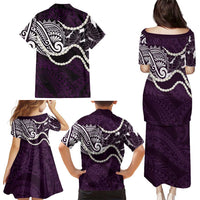 Aloha Hawaii Kalo Pikake Lei Family Matching Puletasi and Hawaiian Shirt Chest Tattoo Purple Hawaiian Pattern