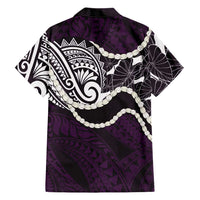 Aloha Hawaii Kalo Pikake Lei Family Matching Short Sleeve Bodycon Dress and Hawaiian Shirt Chest Tattoo Purple Hawaiian Pattern