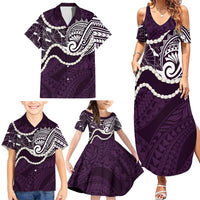 Aloha Hawaii Kalo Pikake Lei Family Matching Summer Maxi Dress and Hawaiian Shirt Chest Tattoo Purple Hawaiian Pattern