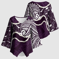 Aloha Hawaii Kalo Pikake Lei Kimono Sleeve Blouse Chest Tattoo Purple Hawaiian Pattern