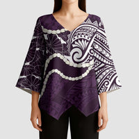 Aloha Hawaii Kalo Pikake Lei Kimono Sleeve Blouse Chest Tattoo Purple Hawaiian Pattern