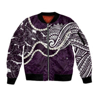 Aloha Hawaii Kalo Pikake Lei Sleeve Zip Bomber Jacket Chest Tattoo Purple Hawaiian Pattern