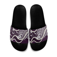 Aloha Hawaii Kalo Pikake Lei Slide Sandals Chest Tattoo Purple Hawaiian Pattern