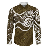 Aloha Hawaii Kalo Pikake Lei Family Matching Off The Shoulder Long Sleeve Dress and Hawaiian Shirt Chest Tattoo Gold Hawaiian Pattern