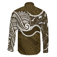 Aloha Hawaii Kalo Pikake Lei Family Matching Off The Shoulder Long Sleeve Dress and Hawaiian Shirt Chest Tattoo Gold Hawaiian Pattern