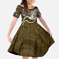 Aloha Hawaii Kalo Pikake Lei Family Matching Short Sleeve Bodycon Dress and Hawaiian Shirt Chest Tattoo Gold Hawaiian Pattern