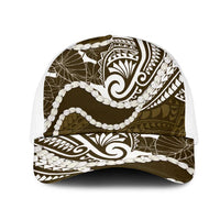 Aloha Hawaii Kalo Pikake Lei Mesh Trucker Cap Chest Tattoo Gold Hawaiian Pattern LT14 One Size White Gold - Polynesian Pride