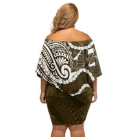 Aloha Hawaii Kalo Pikake Lei Off Shoulder Short Dress Chest Tattoo Gold Hawaiian Pattern LT14 - Polynesian Pride