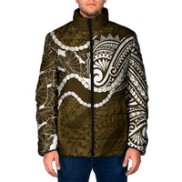 Aloha Hawaii Kalo Pikake Lei Padded Jacket Chest Tattoo Gold Hawaiian Pattern LT14 Men Gold - Polynesian Pride