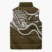 Aloha Hawaii Kalo Pikake Lei Sleeveless Puffer Jacket Chest Tattoo Gold Hawaiian Pattern