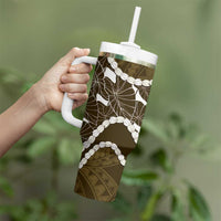 Aloha Hawaii Kalo Pikake Lei Tumbler With Handle Chest Tattoo Gold Hawaiian Pattern