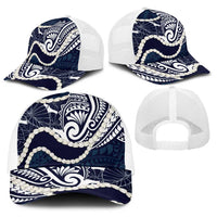 Aloha Hawaii Kalo Pikake Lei Baseball Net Cap Chest Tattoo Oxford Blue Hawaiian Pattern