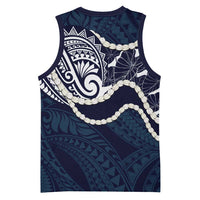 Aloha Hawaii Kalo Pikake Lei Basketball Jersey Chest Tattoo Oxford Blue Hawaiian Pattern LT14 - Polynesian Pride