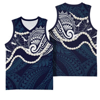 Aloha Hawaii Kalo Pikake Lei Basketball Jersey Chest Tattoo Oxford Blue Hawaiian Pattern LT14 - Polynesian Pride
