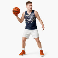 Aloha Hawaii Kalo Pikake Lei Basketball Jersey Chest Tattoo Oxford Blue Hawaiian Pattern LT14 - Polynesian Pride