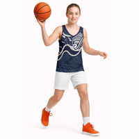 Aloha Hawaii Kalo Pikake Lei Basketball Jersey Chest Tattoo Oxford Blue Hawaiian Pattern LT14 - Polynesian Pride