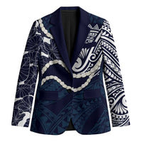 Aloha Hawaii Kalo Pikake Lei Blazer Chest Tattoo Oxford Blue Hawaiian Pattern