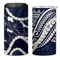 Aloha Hawaii Kalo Pikake Lei 4 in 1 Can Cooler Tumbler Chest Tattoo Oxford Blue Hawaiian Pattern