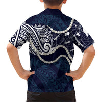 Aloha Hawaii Kalo Pikake Lei Family Matching Off Shoulder Maxi Dress and Hawaiian Shirt Chest Tattoo Oxford Blue Hawaiian Pattern