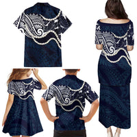 Aloha Hawaii Kalo Pikake Lei Family Matching Puletasi and Hawaiian Shirt Chest Tattoo Oxford Blue Hawaiian Pattern