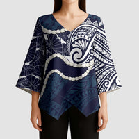 Aloha Hawaii Kalo Pikake Lei Kimono Sleeve Blouse Chest Tattoo Oxford Blue Hawaiian Pattern
