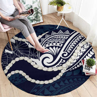Aloha Hawaii Kalo Pikake Lei Round Carpet Chest Tattoo Oxford Blue Hawaiian Pattern