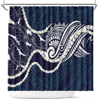 Aloha Hawaii Kalo Pikake Lei Shower Curtain Chest Tattoo Oxford Blue Hawaiian Pattern LT14 Oxford Blue - Polynesian Pride