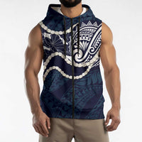 Aloha Hawaii Kalo Pikake Lei Sleeveless Zip Hoodie Chest Tattoo Oxford Blue Hawaiian Pattern