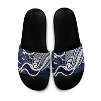 Aloha Hawaii Kalo Pikake Lei Slide Sandals Chest Tattoo Oxford Blue Hawaiian Pattern