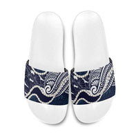 Aloha Hawaii Kalo Pikake Lei Slide Sandals Chest Tattoo Oxford Blue Hawaiian Pattern