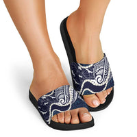 Aloha Hawaii Kalo Pikake Lei Slide Sandals Chest Tattoo Oxford Blue Hawaiian Pattern