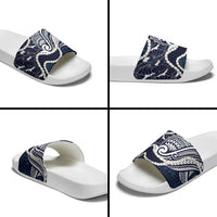 Aloha Hawaii Kalo Pikake Lei Slide Sandals Chest Tattoo Oxford Blue Hawaiian Pattern