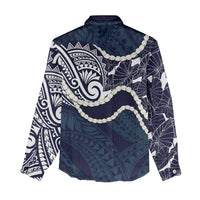 Aloha Hawaii Kalo Pikake Lei Women Casual Shirt Chest Tattoo Oxford Blue Hawaiian Pattern LT14 - Polynesian Pride