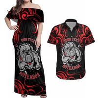 Personalised Aotearoa Bulldog Couples Matching Off Shoulder Maxi Dress and Hawaiian Shirt NZ Maori Tattoo