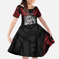 Personalised Aotearoa Bulldog Family Matching Off The Shoulder Long Sleeve Dress and Hawaiian Shirt NZ Maori Tattoo