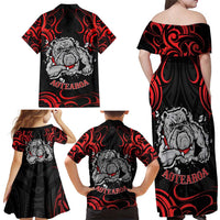 Personalised Aotearoa Bulldog Family Matching Off Shoulder Maxi Dress and Hawaiian Shirt NZ Maori Tattoo
