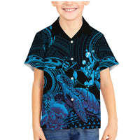 Blue Aloha Hawaii Family Matching Mermaid Dress and Hawaiian Shirt Snorkeling With Sea Turtle Polynesian Pattern